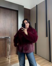 kısa boy kürk bordo