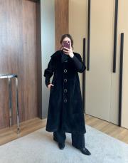 fiyonklu fox kaşmir kaban siyah