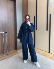 düğmeli kot takım lacivert