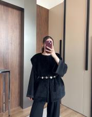 taşlı kaşmir yelek siyah